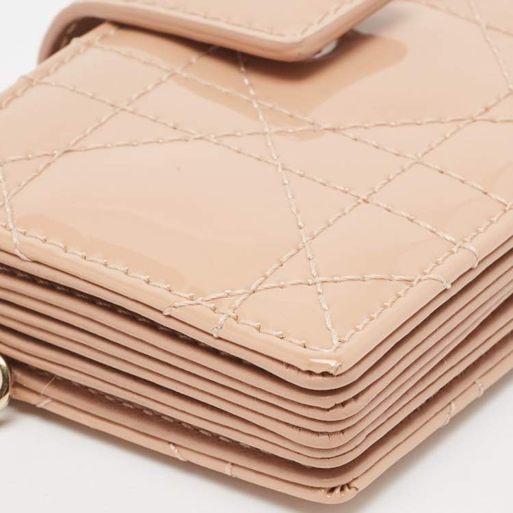 Pre Owned Dior Beige Cannage Patent Leather Lady Dior 5 Gusset Card Holder