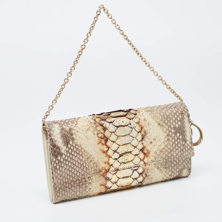 Pre Owned Dior Beige/Brown Python and Leather Lady Dior Wallet On Chain