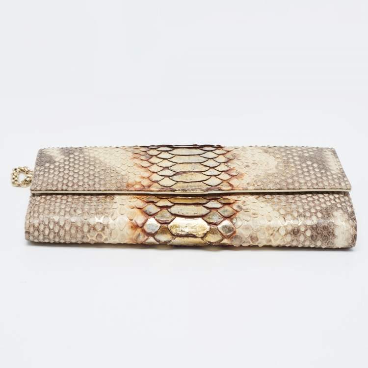 Pre Owned Dior Beige/Brown Python and Leather Lady Dior Wallet On Chain