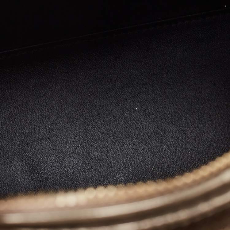 Pre Owned Dior Gold/Dark Brown Microcannage Patent Leather Medium Lady Dior Tote