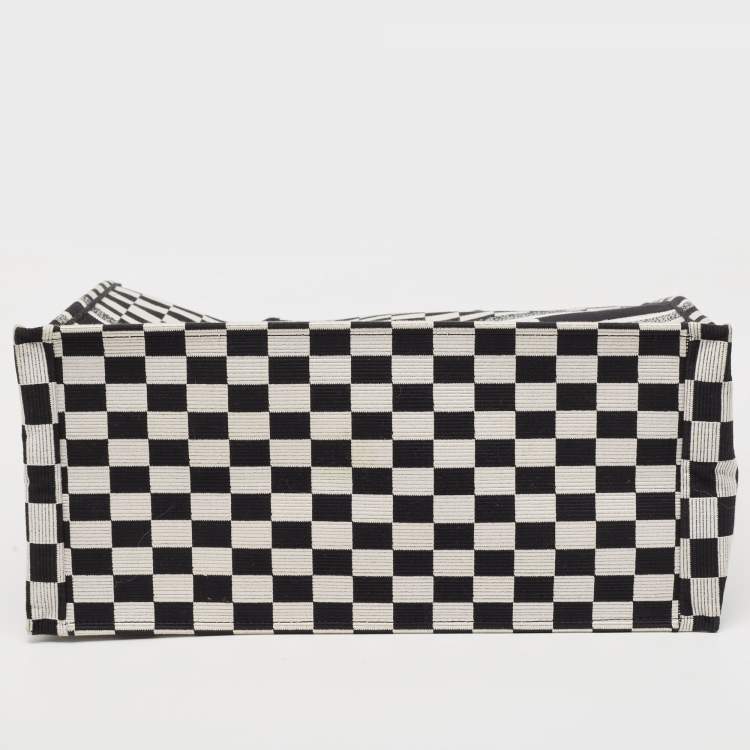 Pre Owned Dior Black/White Checkered Embroidered Canvas Large Book Tote