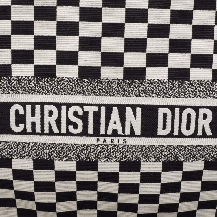 Pre Owned Dior Black/White Checkered Embroidered Canvas Large Book Tote