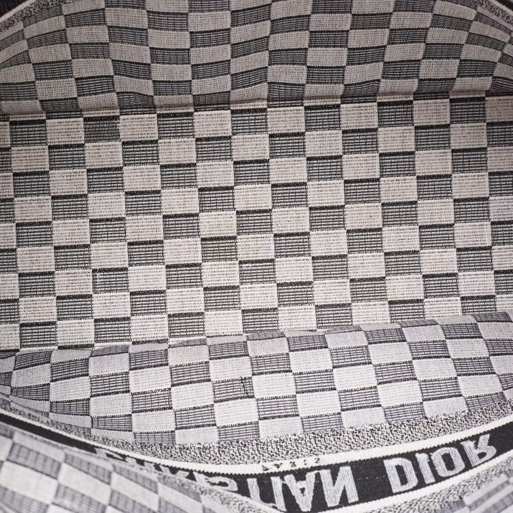 Pre Owned Dior Black/White Checkered Embroidered Canvas Large Book Tote