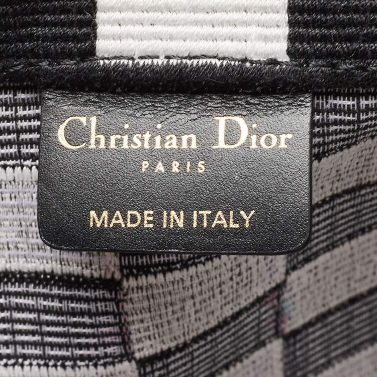 Pre Owned Dior Black/White Checkered Embroidered Canvas Large Book Tote