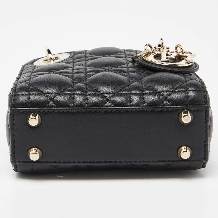 Pre Owned Dior Black Cannage Leather Micro Lady Dior Tote