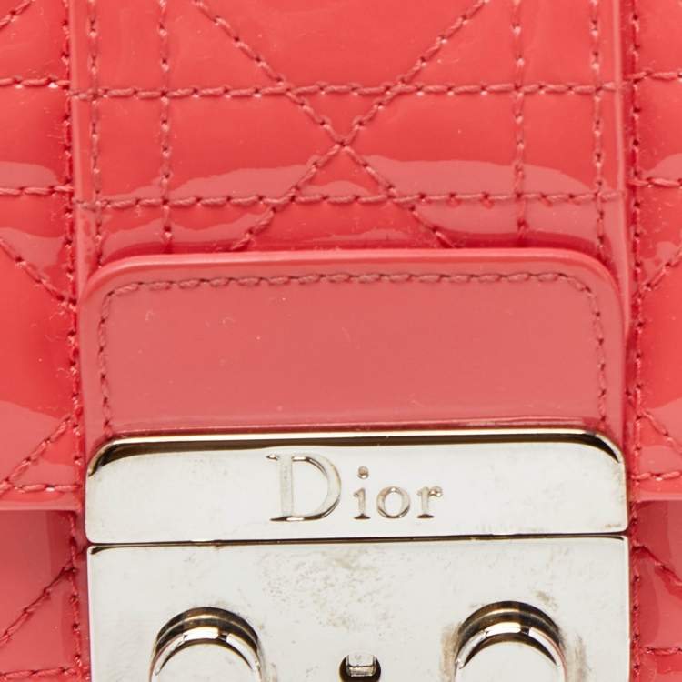 Pre Owned Dior Orange Cannage Patent Leather Miss Dior Promenade Wallet 