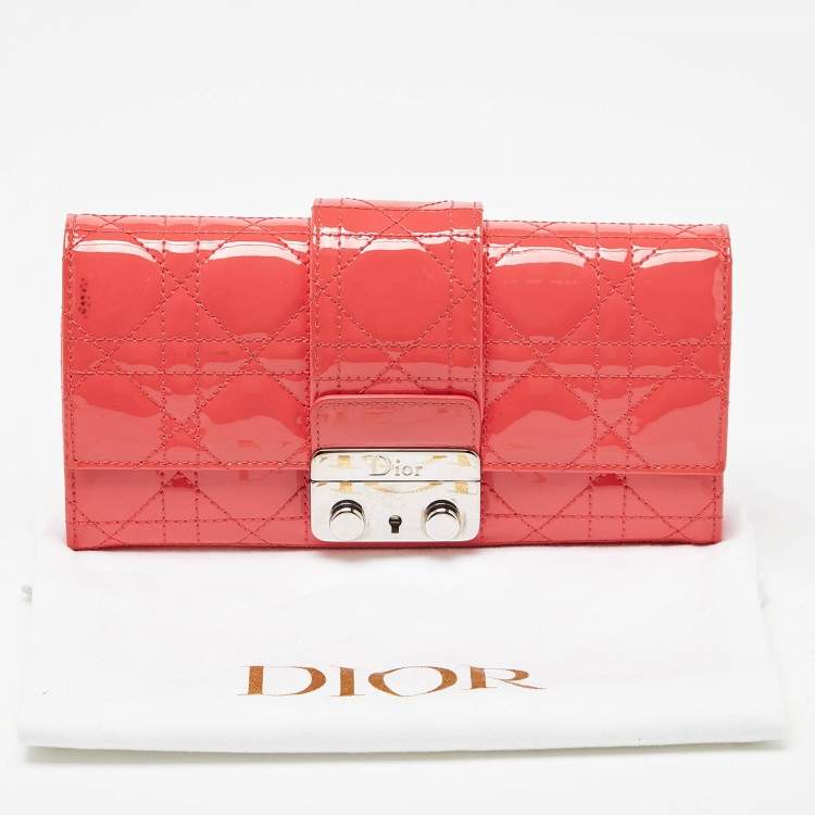 Pre Owned Dior Orange Cannage Patent Leather Miss Dior Promenade Wallet 