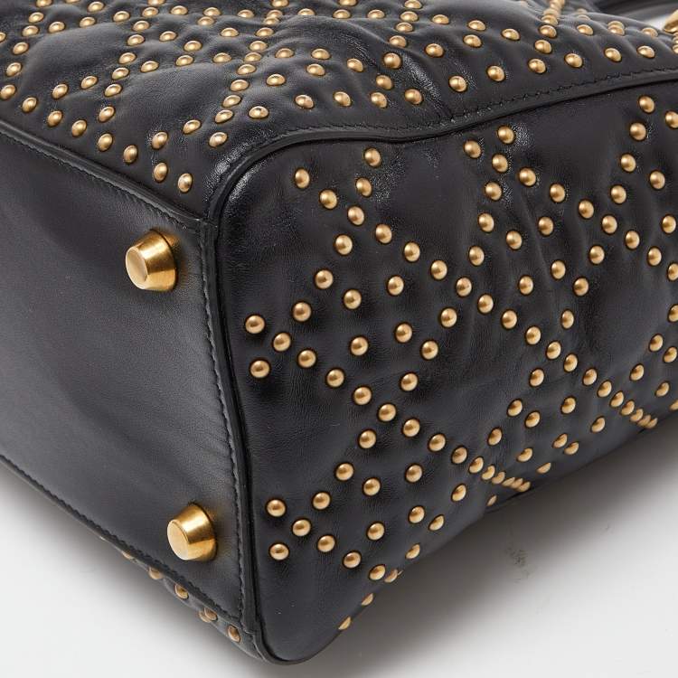 Pre Owned Dior Black Leather Medium Studded Supple Lady Dior Tote