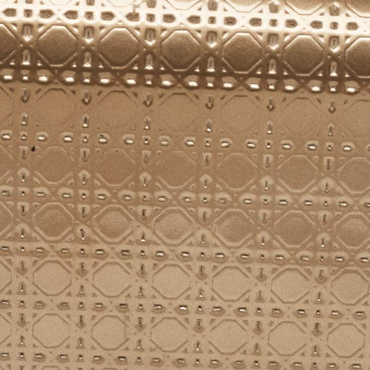 Pre Owned Dior Gold Micro Cannage Patent Leather Mini Lady Dior Card Case