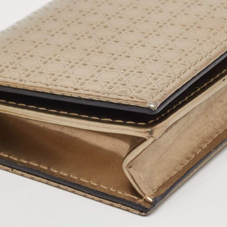 Pre Owned Dior Gold Micro Cannage Patent Leather Mini Lady Dior Card Case