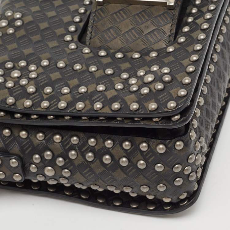 Pre Owned Dior Green/Black Studded Leather Medium Dio(r)evolution J'Adior Chain Bag