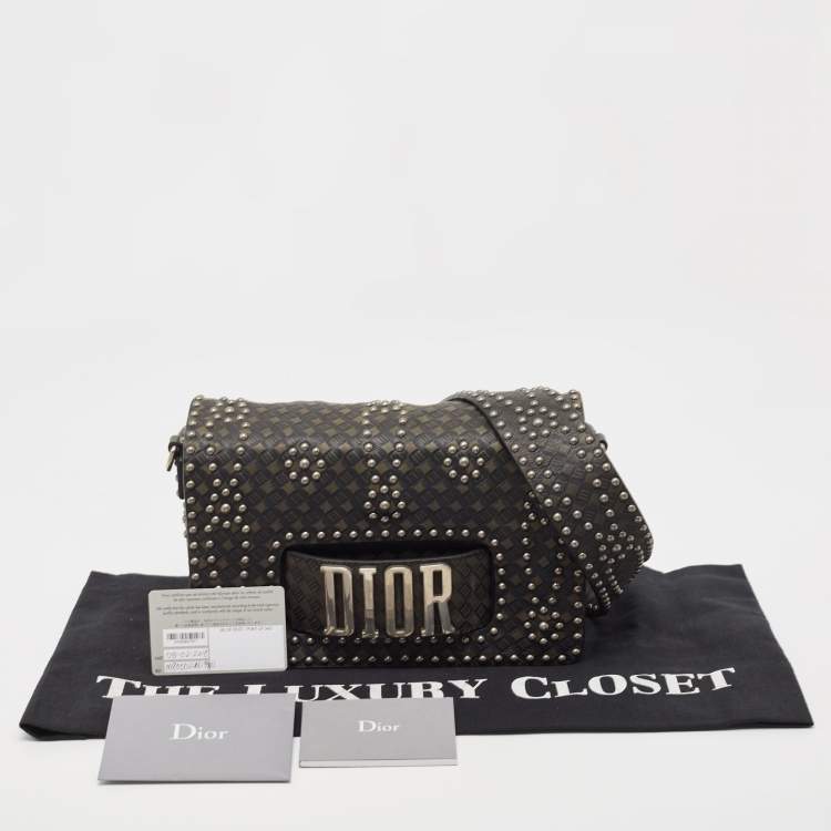 Pre Owned Dior Green/Black Studded Leather Medium Dio(r)evolution J'Adior Chain Bag