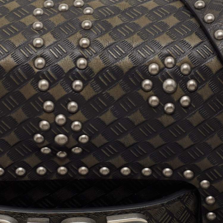 Pre Owned Dior Green/Black Studded Leather Medium Dio(r)evolution J'Adior Chain Bag