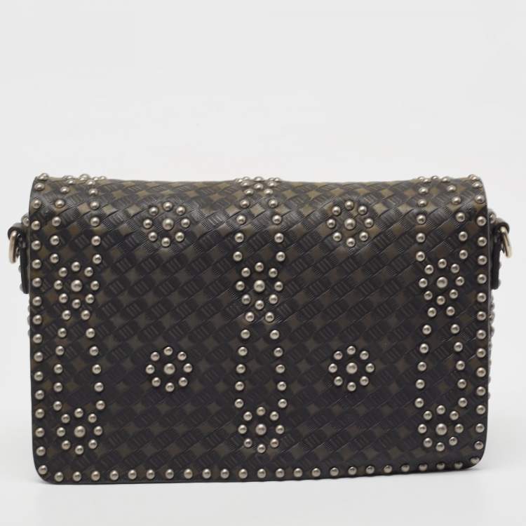 Pre Owned Dior Green/Black Studded Leather Medium Dio(r)evolution J'Adior Chain Bag