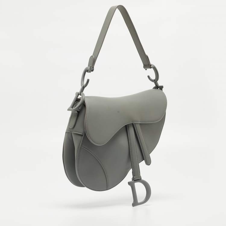 Pre Owned Dior Grey Ultra Matte Leather Saddle Shoulder Bag