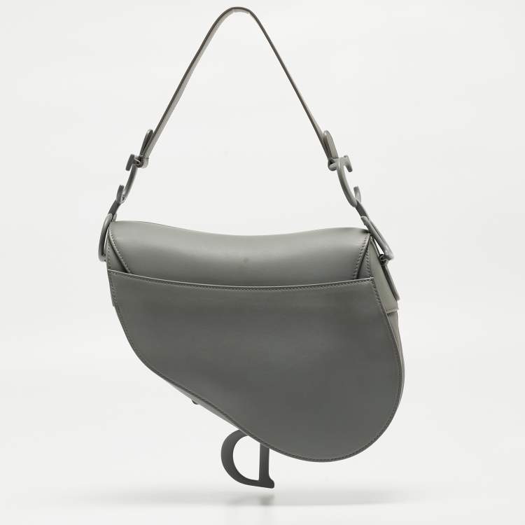 Pre Owned Dior Grey Ultra Matte Leather Saddle Shoulder Bag