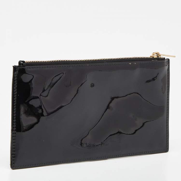 Pre Owned Dior Black Patent Leather Zip Pouch