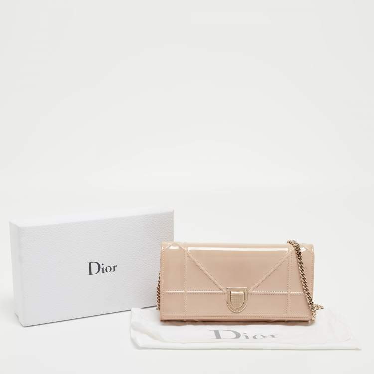 Pre Owned Dior Beige Patent Leather Diorama Wallet on Chain