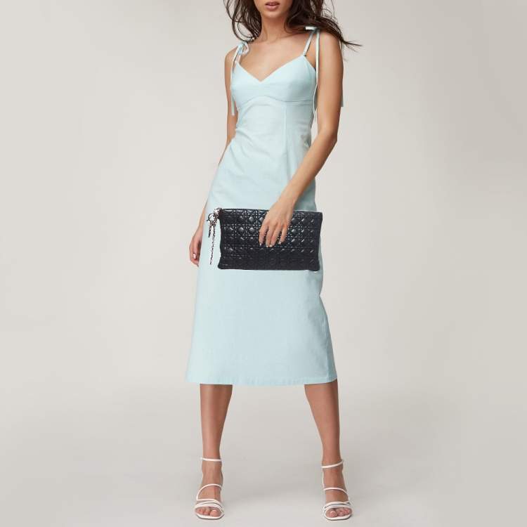 Pre Owned Dior Black Cannage Leather Panarea Clutch