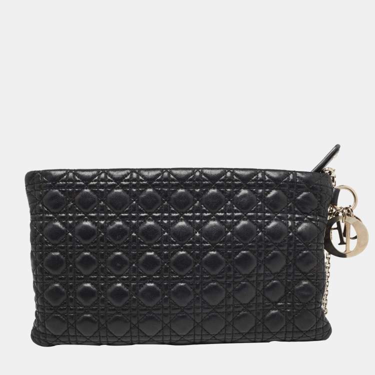 Pre Owned Dior Black Cannage Leather Panarea Clutch