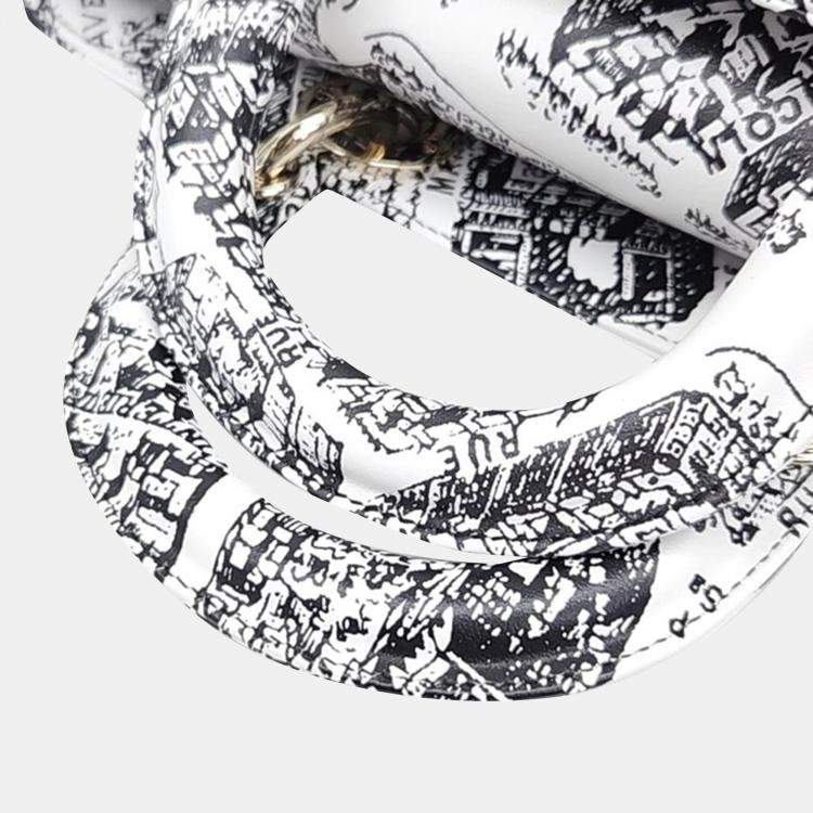 Pre Owned Christian Dior White/Black Plan de Paris Printed Calfskin Medium Lady D-Joy Bag