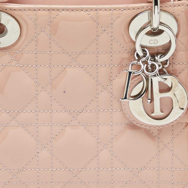 Pre Owned Dior Pink Cannage Patent Leather Mini Lady Dior Tote