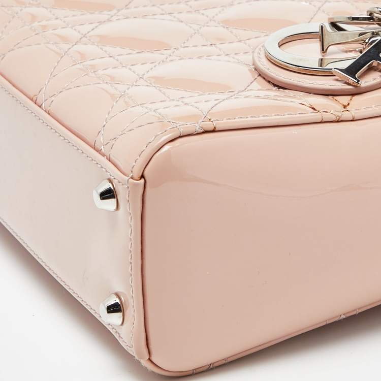 Pre Owned Dior Pink Cannage Patent Leather Mini Lady Dior Tote