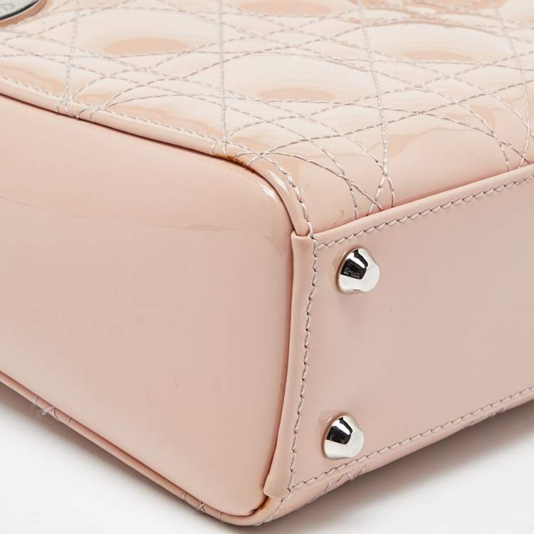 Pre Owned Dior Pink Cannage Patent Leather Mini Lady Dior Tote