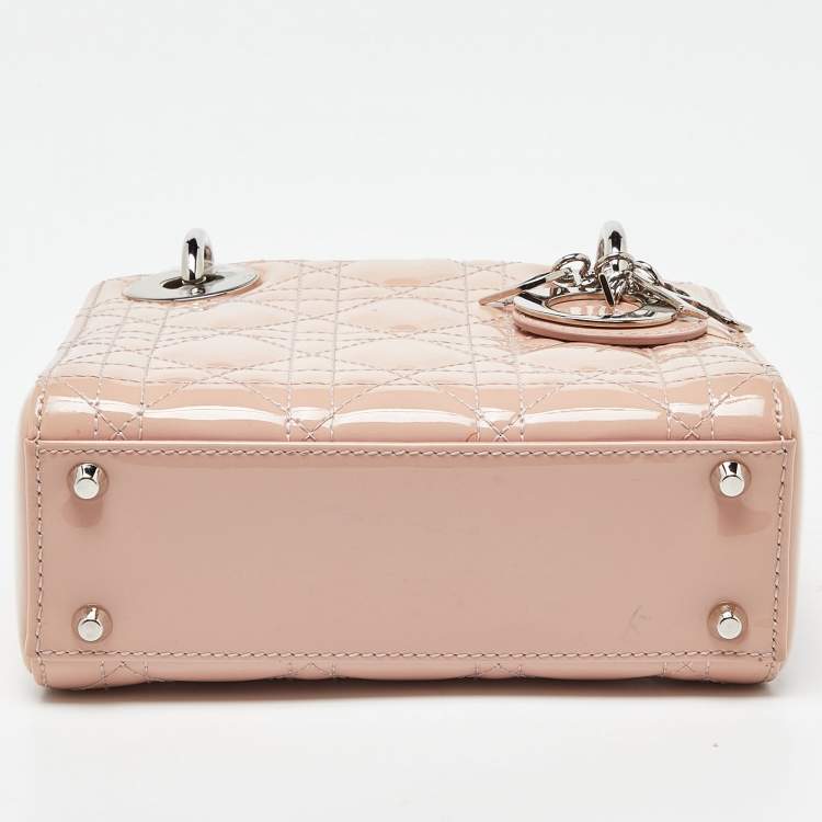 Pre Owned Dior Pink Cannage Patent Leather Mini Lady Dior Tote