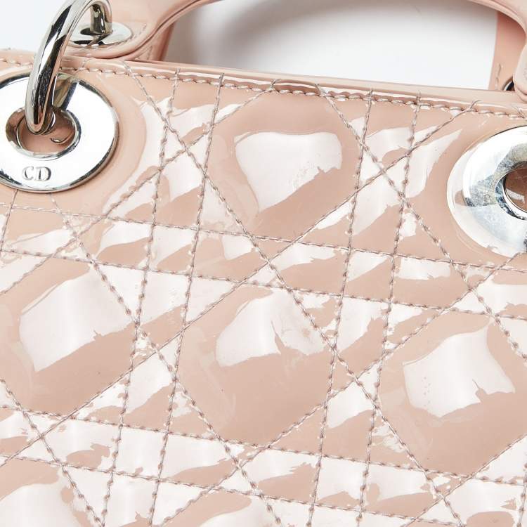 Pre Owned Dior Pink Cannage Patent Leather Mini Lady Dior Tote