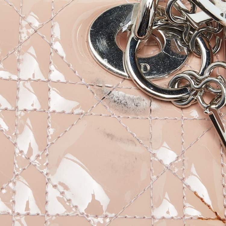 Pre Owned Dior Pink Cannage Patent Leather Mini Lady Dior Tote