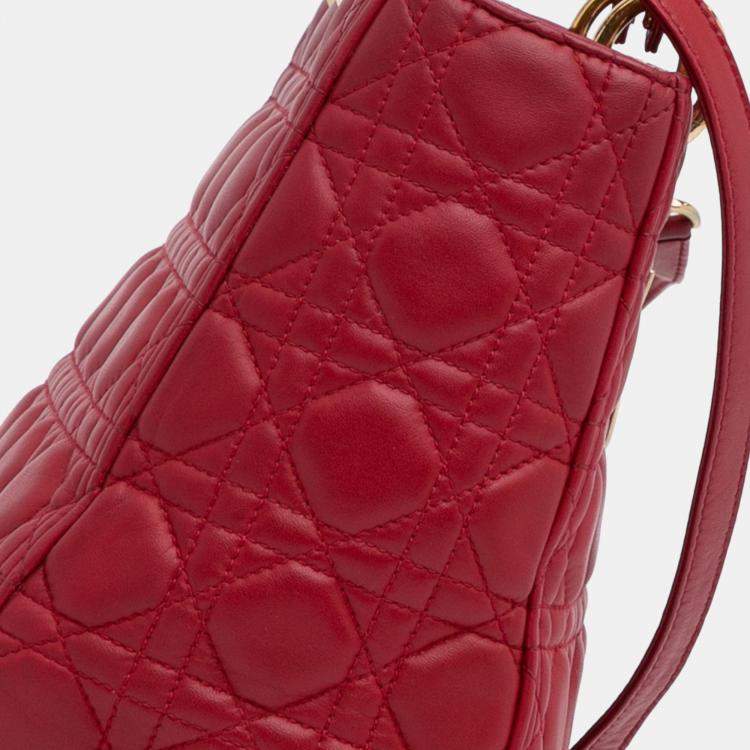 Pre Owned Dior Red Medium Lambskin Cannage Lady Dior