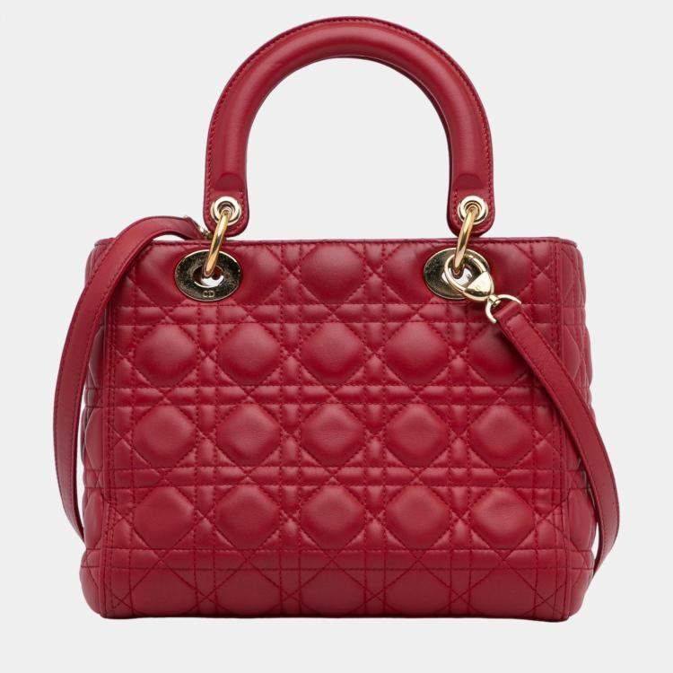 Pre Owned Dior Red Medium Lambskin Cannage Lady Dior