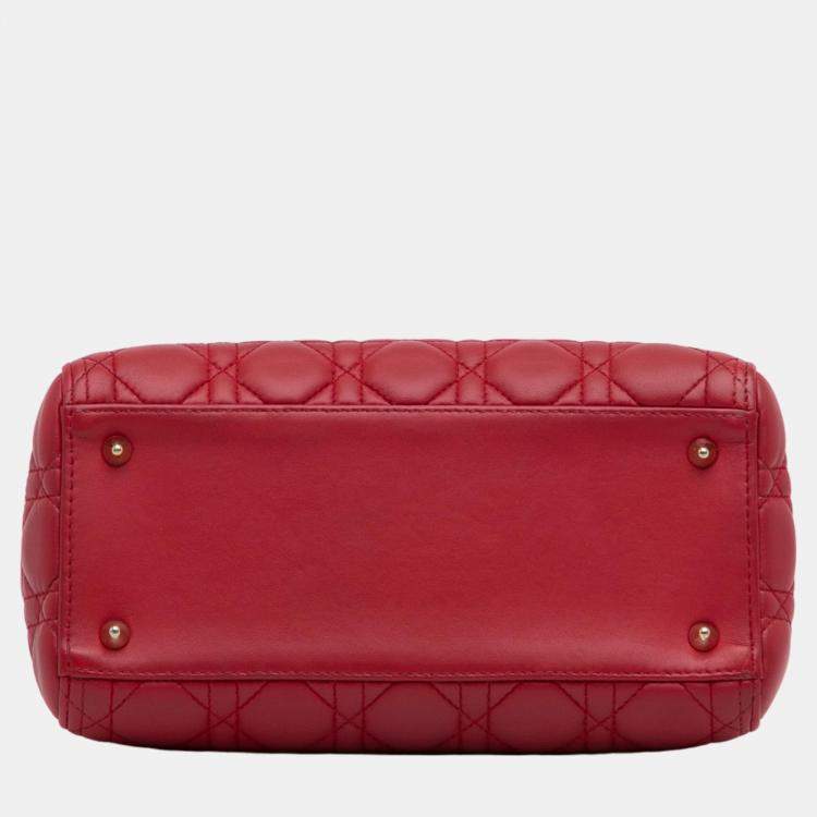 Pre Owned Dior Red Medium Lambskin Cannage Lady Dior