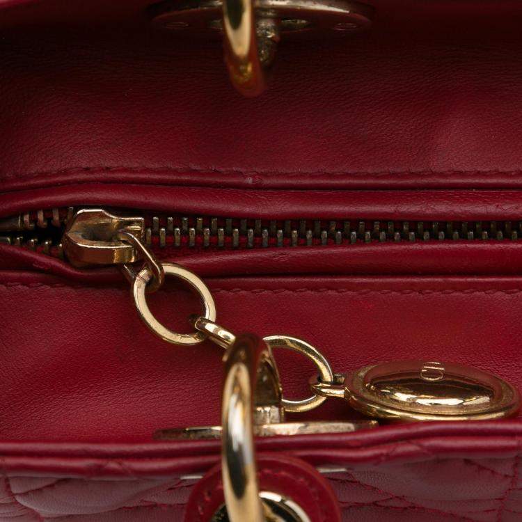 Pre Owned Dior Red Medium Lambskin Cannage Lady Dior