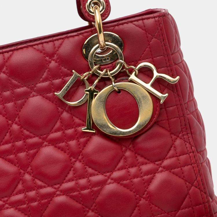 Pre Owned Dior Red Medium Lambskin Cannage Lady Dior