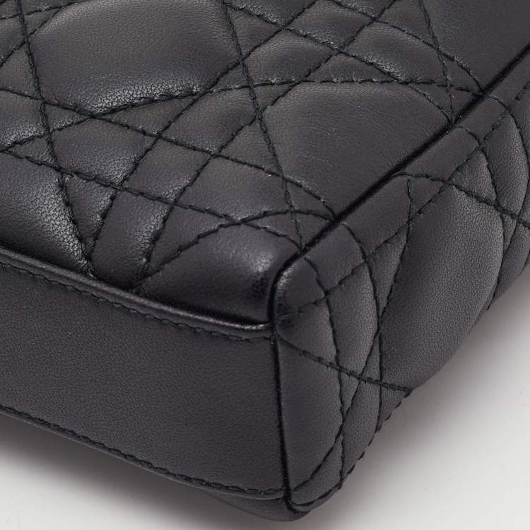 Pre Owned Dior Black Cannage Leather Flap Wristlet Clutch