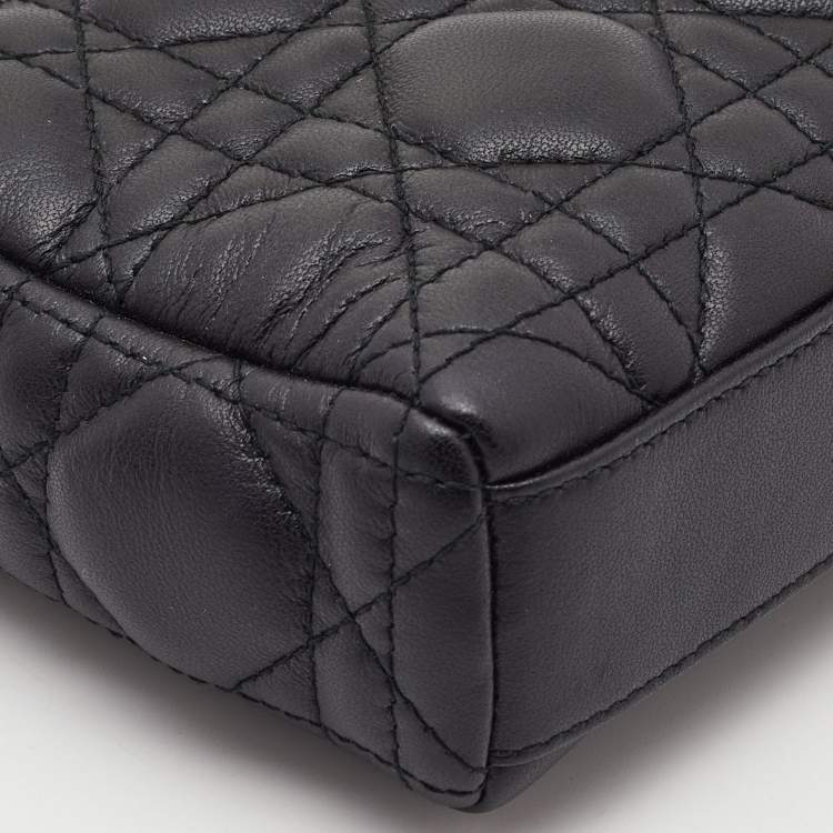 Pre Owned Dior Black Cannage Leather Flap Wristlet Clutch