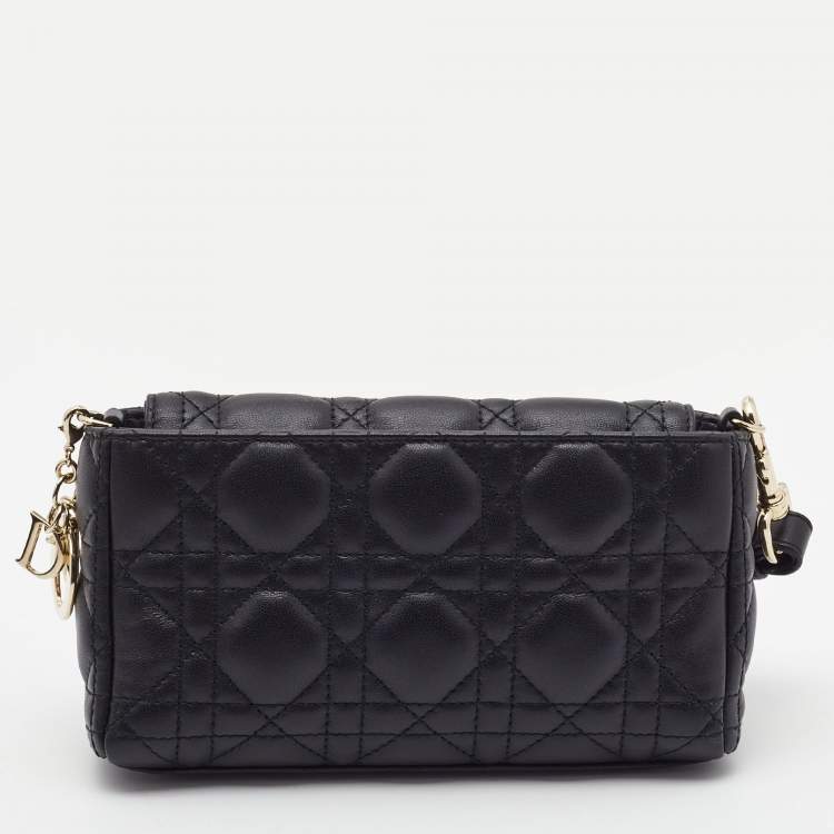 Pre Owned Dior Black Cannage Leather Flap Wristlet Clutch