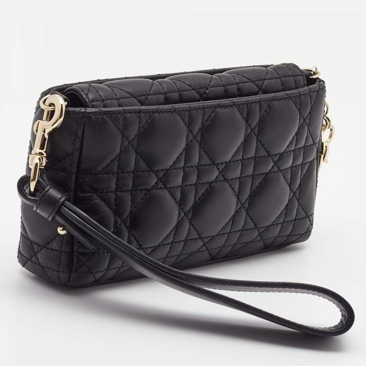 Pre Owned Dior Black Cannage Leather Flap Wristlet Clutch