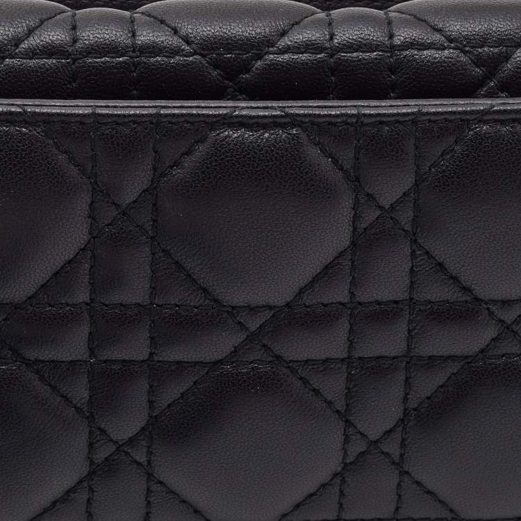 Pre Owned Dior Black Cannage Leather Flap Wristlet Clutch