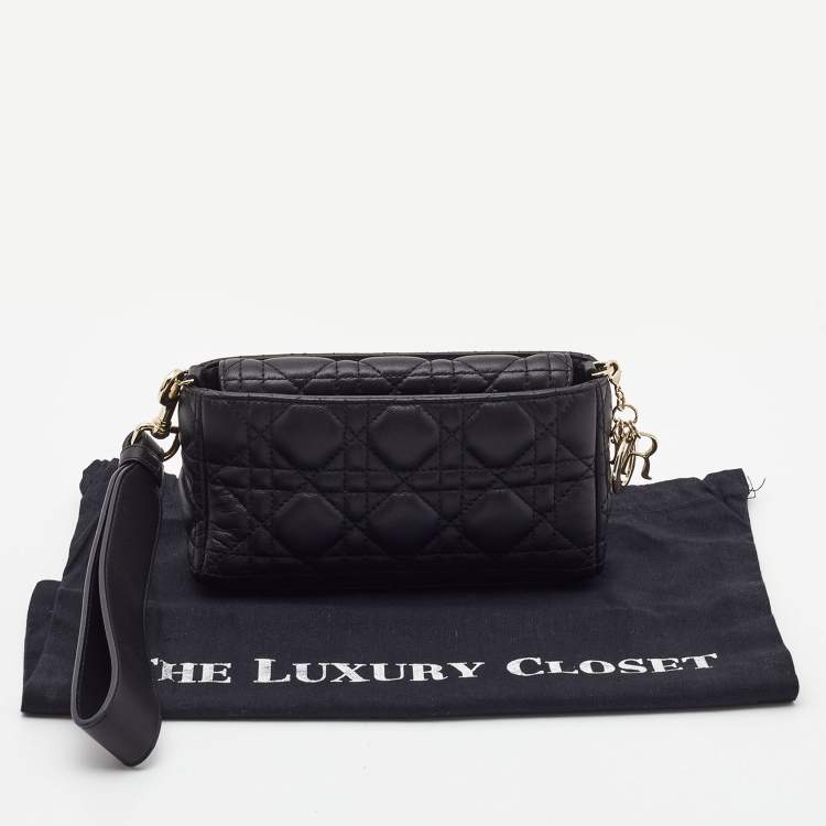 Pre Owned Dior Black Cannage Leather Flap Wristlet Clutch