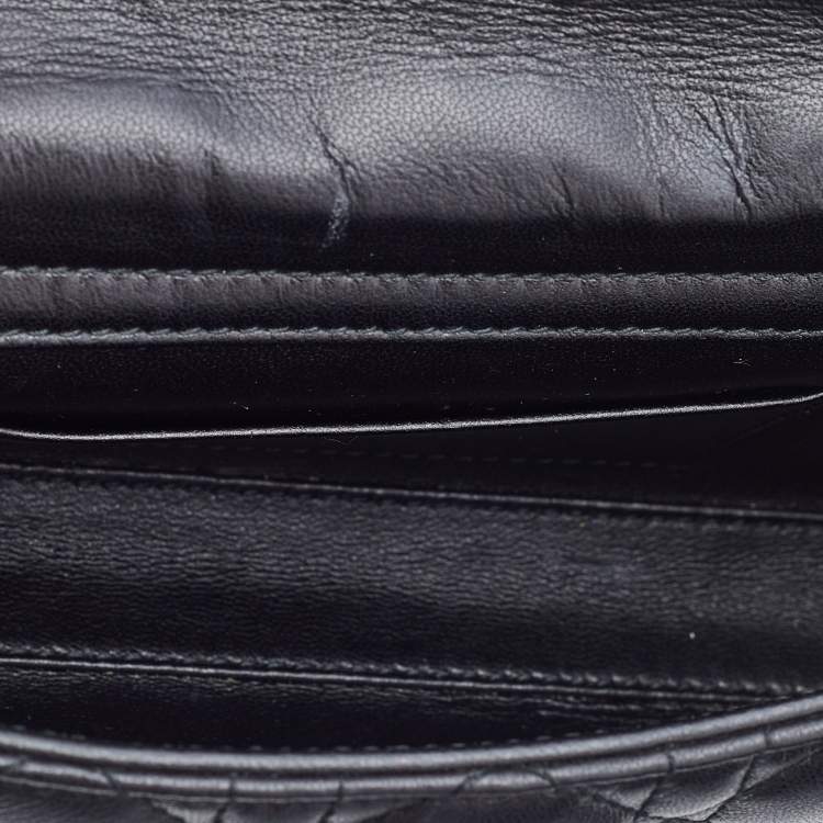 Pre Owned Dior Black Cannage Leather Flap Wristlet Clutch