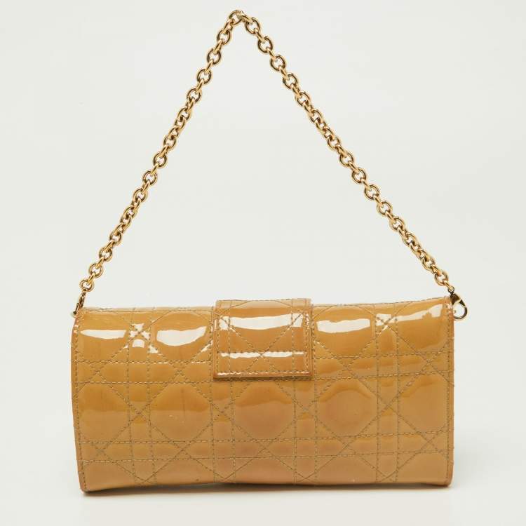 Pre Owned Dior Beige Cannage Patent Leather New Lock Wallet on Chain