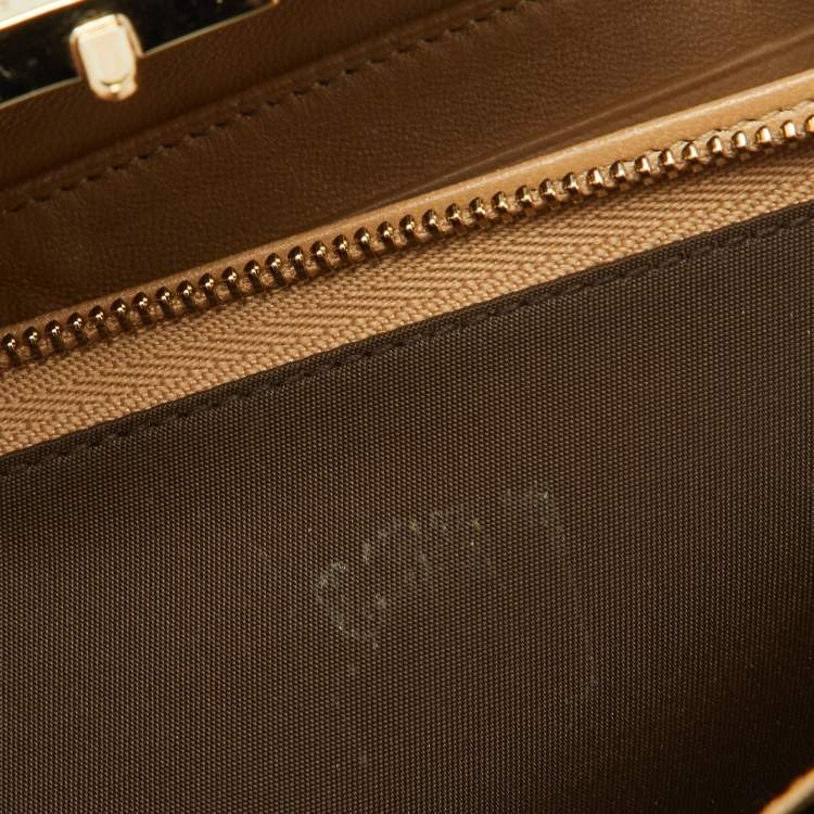 Pre Owned Dior Beige Cannage Patent Leather New Lock Wallet on Chain