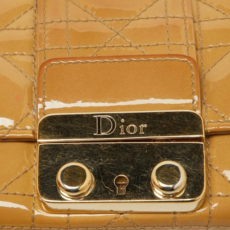 Pre Owned Dior Beige Cannage Patent Leather New Lock Wallet on Chain