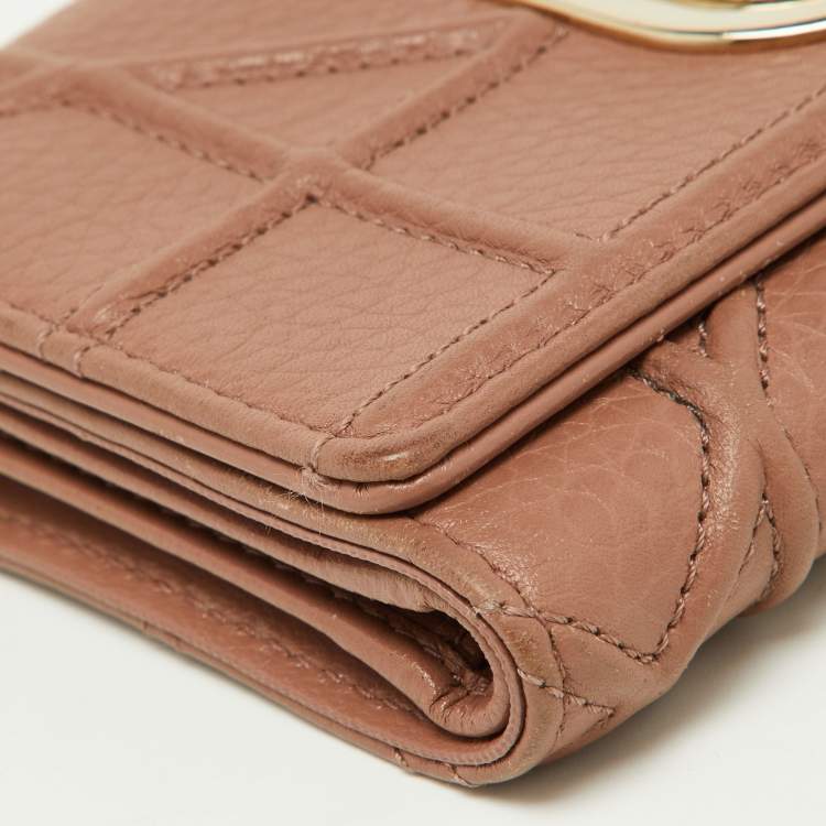 Pre Owned Dior Old Rose Leather Diorama Trifold Wallet