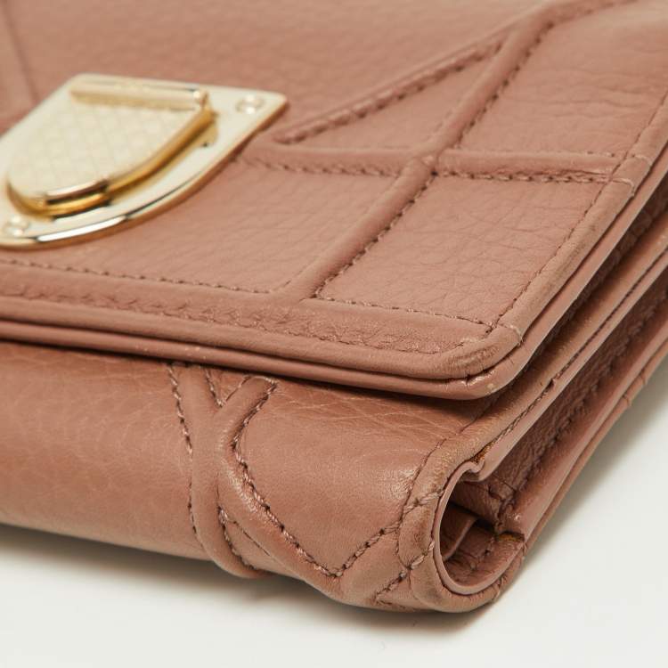 Pre Owned Dior Old Rose Leather Diorama Trifold Wallet