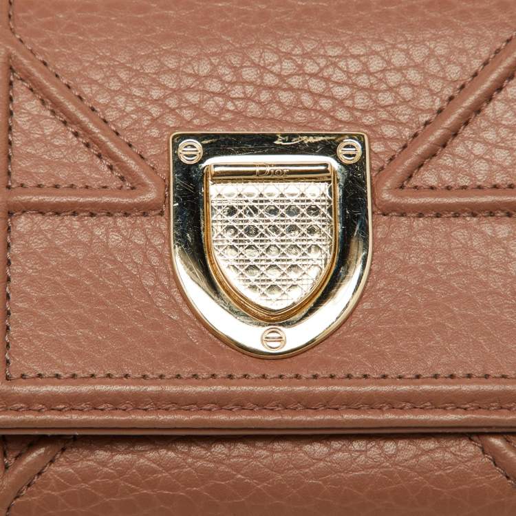 Pre Owned Dior Old Rose Leather Diorama Trifold Wallet