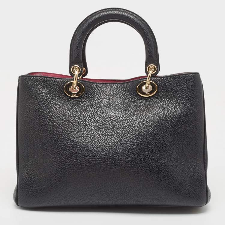 Pre Owned Dior Black Leather Medium Diorissimo Shopper Tote